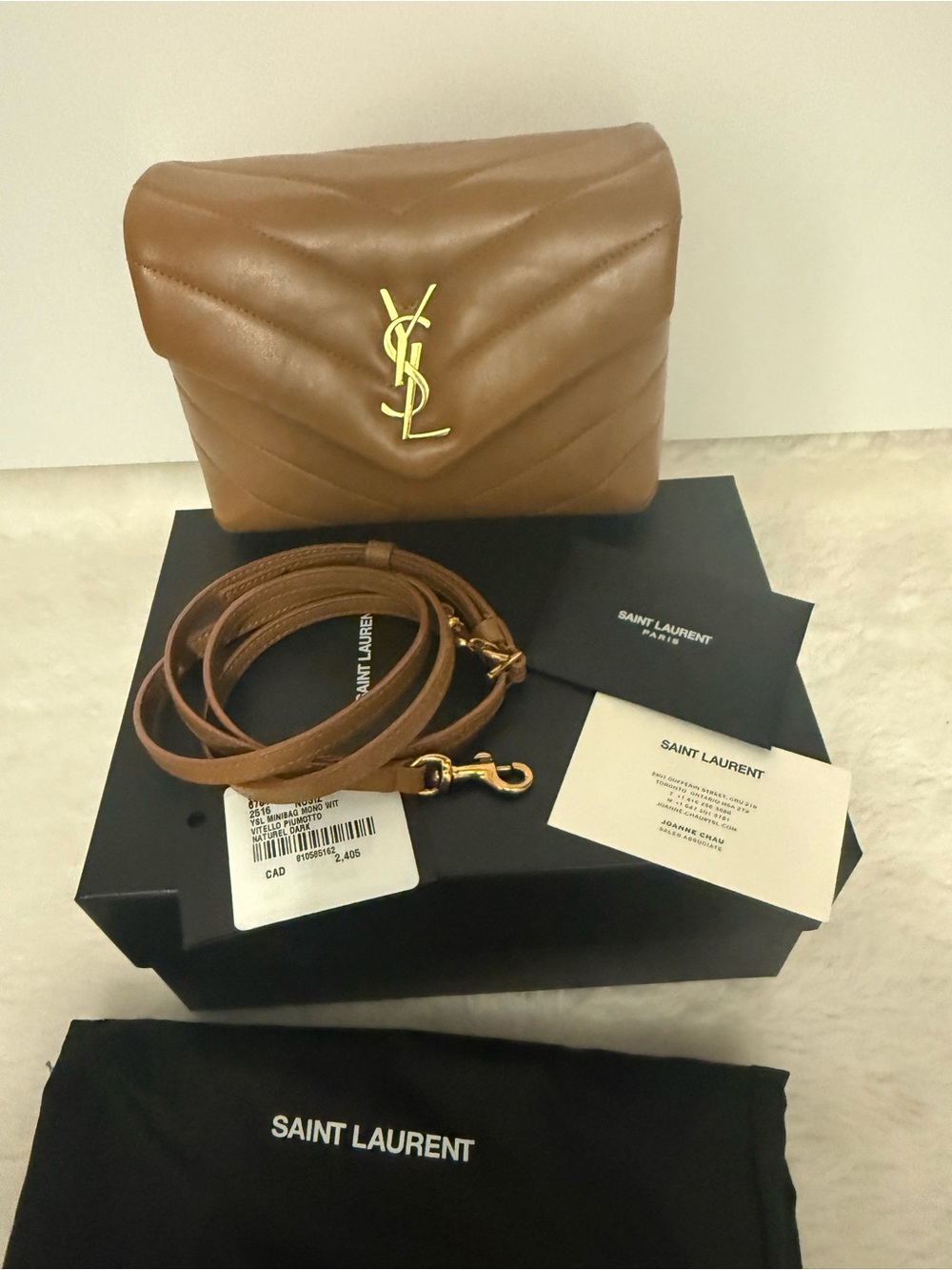Saint Laurent Tan/ Caramel Quilted Leather YSL Crossbody Bag with Gold Hardware